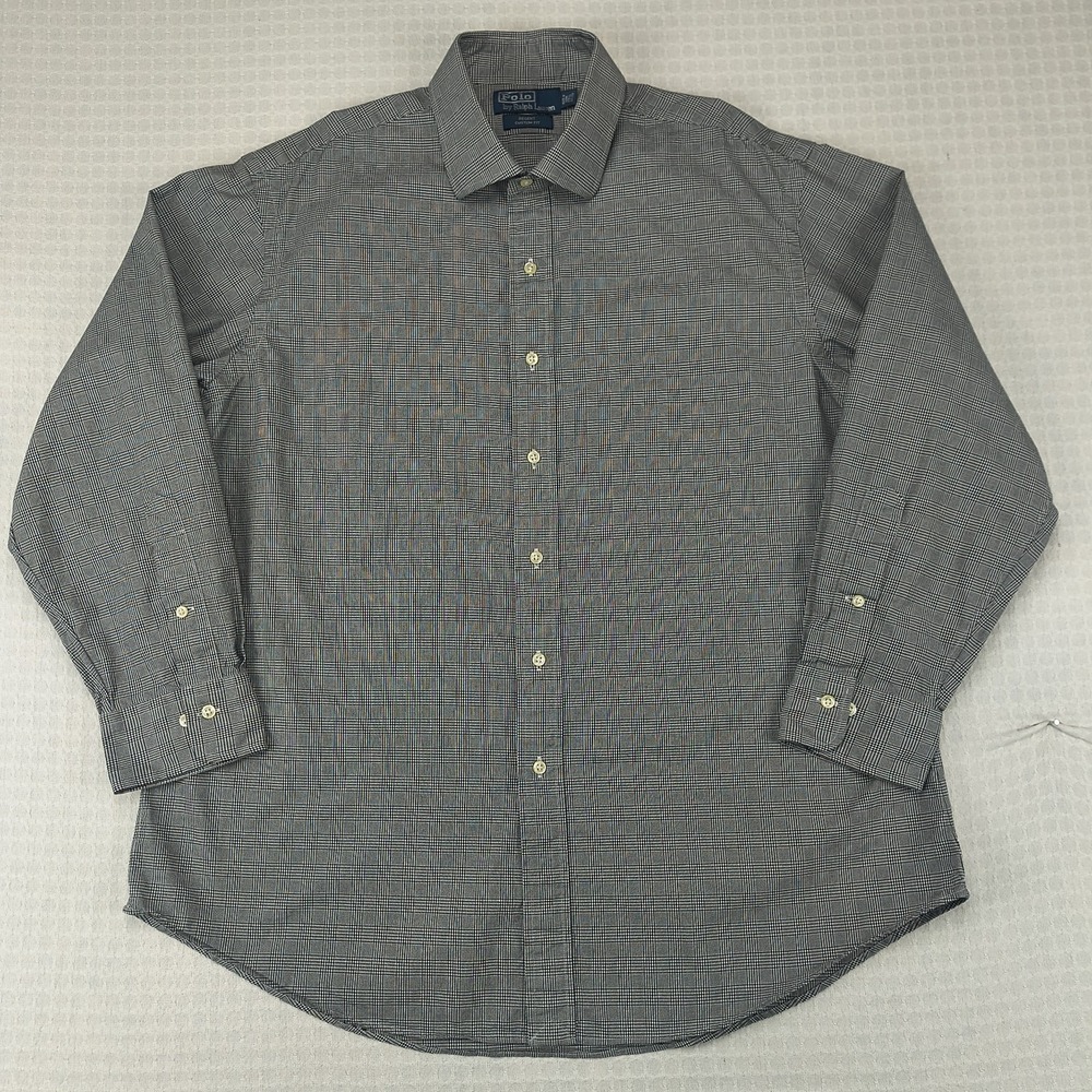 Polo Ralph Lauren Regent Custom Fit Shirt Mens 17.5 32/33 Black White Glen Plaid